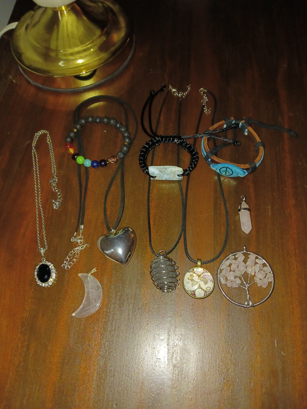Random Mixed Lot Of Jewelry Necklace Crystal Rose Quartz Volcanic Rock Larimar